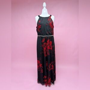 Elegant Ignite Evenings Black and Red Floral Maxi Dress